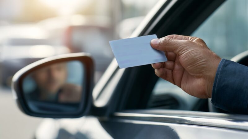 Vozač iz automobila pruža karticu kroz prozor, prikaz izbliza