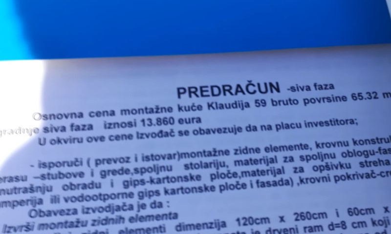 Predračun za kuću na ruke, sa prikazanom cenom